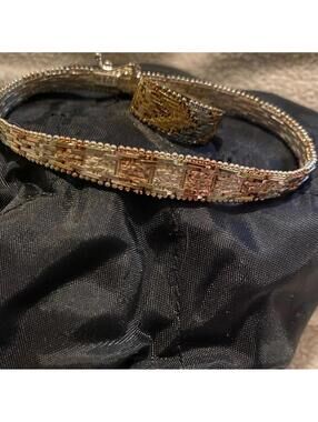 Vintage Set Matching Italian Riccio Tri Colored Silver Ring and Bracelet